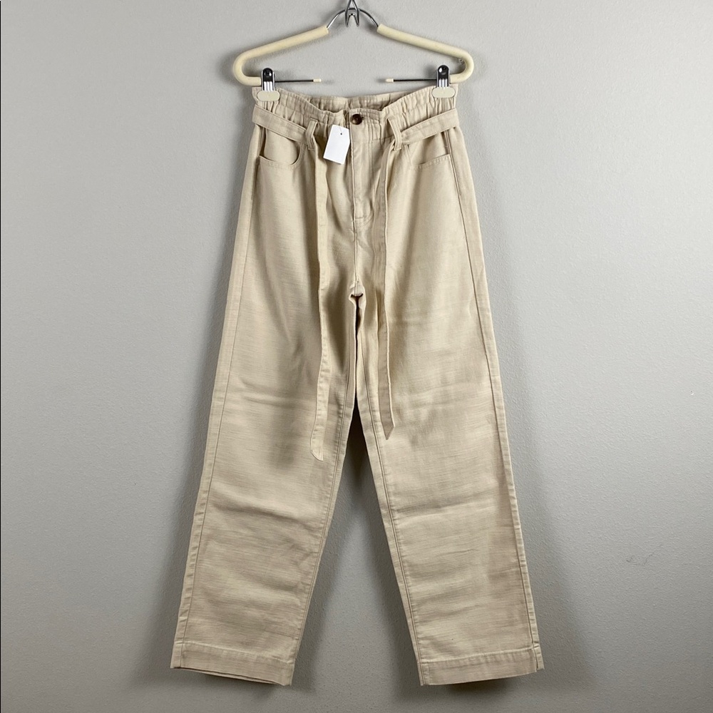 J. Crew Factory Twill Paperbag Elastic Tie Waist Full Length Pant | Dusty Ivory